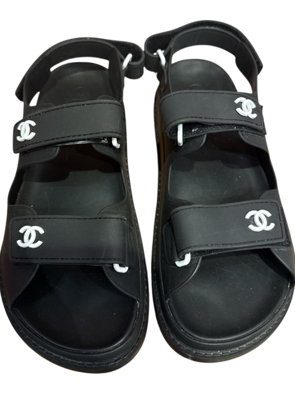CHANEL SS19 Rubber Dad Chunky Flatform Velcro Flat Sandals 38 - Picture 2 of 5